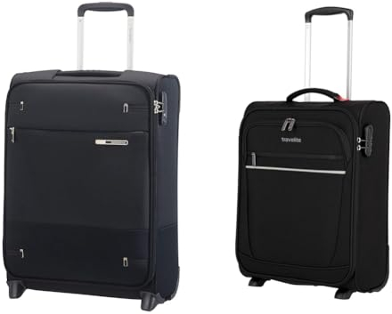 Samsonite Base Boost - Upright S (Länge 40 cm) Handgepäck, 55 cm, 41 L, Schwarz (Black) & travelite 2 Rad Handgepäck Koffer mit Schloss erfüllt IATA Bordgepäck Maß