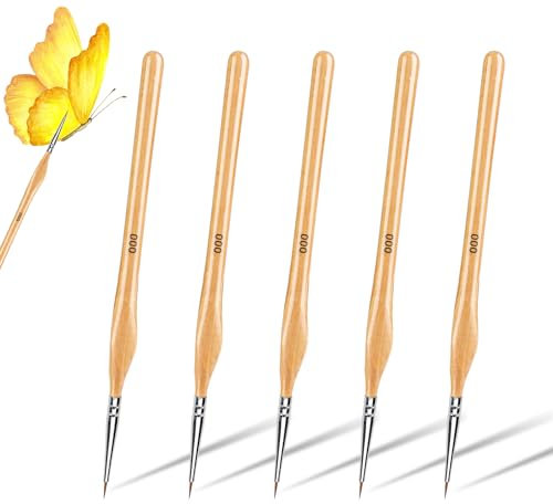 Detail Fine Tip Brush Set - 000 Thin Model Paint Brushes - Artist Professional Mini Paint Set of 5 - Watercolour, Oil, Acrylic - Craft Models, Fine Detailing, Art Line Drawing