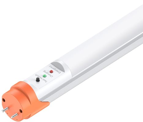 Emergency T8 LED Tube 4ft with Battery Backup, 5000K 18W Aluminium Dual Ended G13 Tube Light Integrate 8W 960LM 90min Emergency Lighting for Shop Werehouse Office Commercial T8 Bulb, UL-Listed