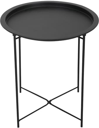 SVITA THEBE Beistelltisch Metall rund Nachttisch Couchtisch Wohnzimmertisch Kleiner Beistelltisch Metalltisch Blumentisch klappbar Schwarz