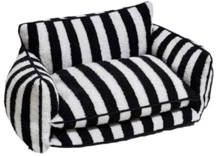 Haustierbett, schwarz-weiß gestreift, niedliches Sofa Stil Hundebett (Schwarz/Weiß, XL)