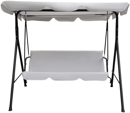 Alivio 3 Seater Swing Chair, Waterproof UV Resistant Swing Seat Padded, Heavy Duty Swing Chair Rocking Bench with Top Roof for Outdoor Patio Backyard Garden Beach (White)