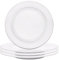Happy Homewares Set of 4 Premium Durable White Gloss Ceramic Dinner Plates with Elegant Dual Shiny Silver Metallic Rims - Dishwasher Safe