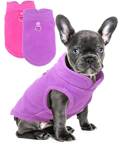 2 Pieces Fleece Dog Sweater Vest Winter Warm Dog Clothes for Small Dogs Male Female Fall Pullover Puppy Clothes with D-Ring Soft Puppy Sweater Cold Weather Doggie Coat Outfit (Rose,Purple, Medium)