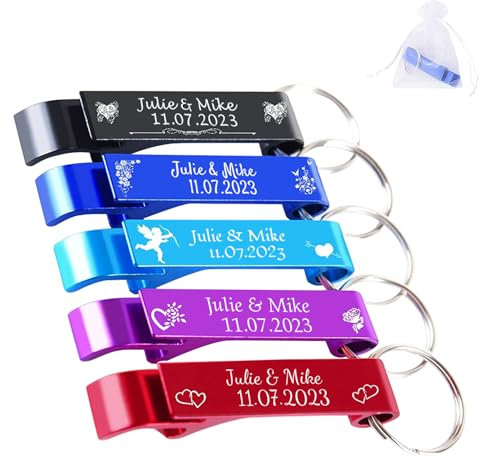 Lot de 5 porte-clés décapsuleurs personnalisables en aluminium coloré, format poche, pour fête de mariage, cadeaux de mariage pour invités