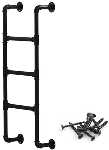Etagenbettleiter Dachbodenleiter, an der Wand montierte Kellerfenster-Ausstiegsleiter, schwarze Sicherheitskletterleiter aus Schmiedeeisen mit Befestigungsmaterial, einfache Installation(280cm/110in)