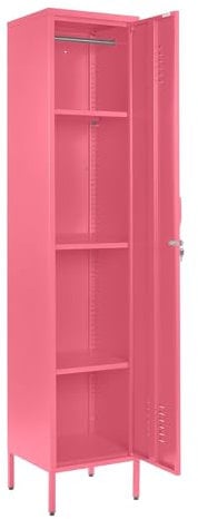 Armoire à casier en métal en orange, jaune, vert, bleu, blanc, gris, verrouillable, armoire de rangement fine à une porte, style industriel, rangement à chaussures (rose -RAL 3015, 180 cm)