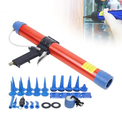 MEHOOSPVN Pneumatic Air Caulking Gun, 600 ml, Pneumatic Caulking Gun with Air Flow Regulator, Heavy Duty Pneumatic Applicator, Air Power Caulk Gun for Caulking, Filling, Sealing, Home and Office Use