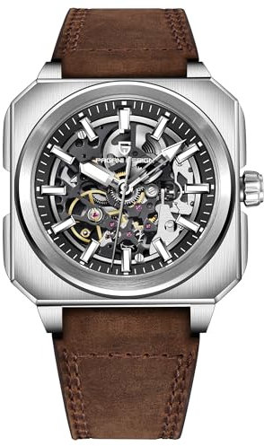 TAYSHILEY Pagani Design Luxus Herren Automatik Mechanische Uhr Edelstahl 50m Wasserdicht Sportuhr Saphirglas Lederband Band Geschenk Uhr, braun / schwarz, Klassisch