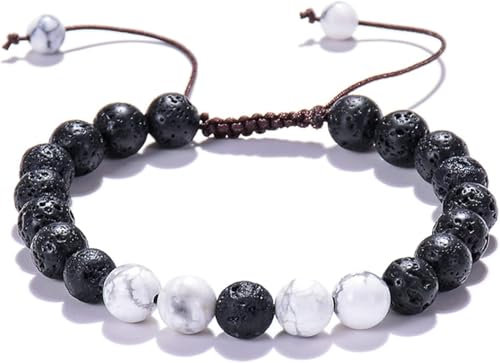 SHGDAIO Lavastein-Armband für ätherische Öle, 8 mm Tigerauge-Lavastein-Armband, verstellbare Armbänder für Männer, 19 cm