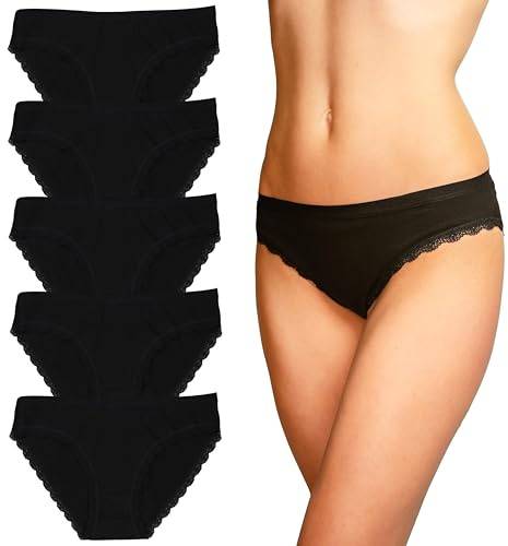 Alkato Slips Damen 5er Pack | Frauen Unterhose Unterwäsche Baumwolle Hohe Taille Pantys Spitze Große Größen