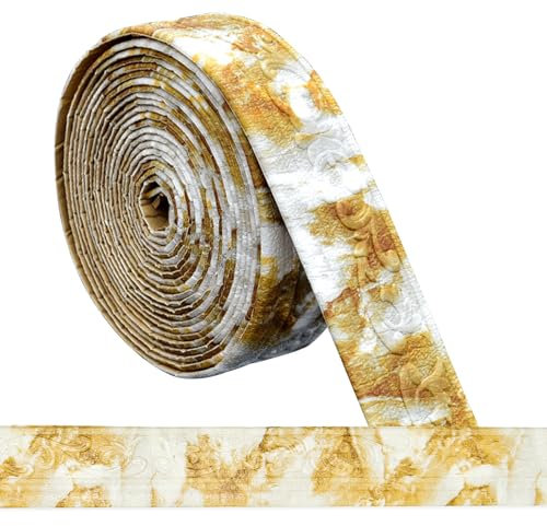 Bordüre Selbstklebend - 10m x 8cm x 5mm - 3D Stuckleisten Wand, Zierleisten Selbstklebend, Wasserdicht Wandbordüre, Leisten Selbstklebende, Roll Border Trims für Ecken Linien Decken Dekoration, Golden