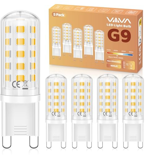 VIIIVA G9 LED Warmweiß 3000K 5W-5er Pack, LED Lampe, G9 Leuchtmittel 5W Ersatz Für Halogenlampe 45W, Glühbirne 500 Lumen, 360°Abstrahlwinkel, Nicht Dimmbar, Kein Flackern, Enegiesparende kleine Birne