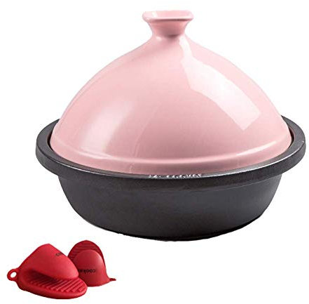 Cocottes avec Couvercle, tajine en Fonte avec dôme en céramique, marmite à tajine de Cuisson (Rose)