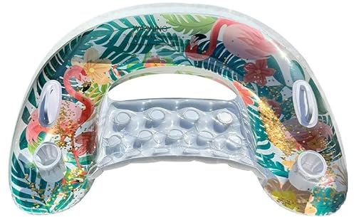 DEJIN Chaise de piscine gonflable avec motif flamant rose – Très grande chaise de piscine en PVC 24,4 x 23,3 cm, design pliable pour adultes, plage, rivière et fête (rouge)