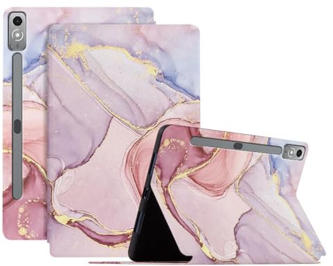 SLLMYYX Case for Lenovo Tab P12/Xiaoxin Pad Pro 12.7 Inch 2023, SPU Leather Slim Stand Folio Protective Smart Cover with Auto Wake/Sleep, Pink Marble