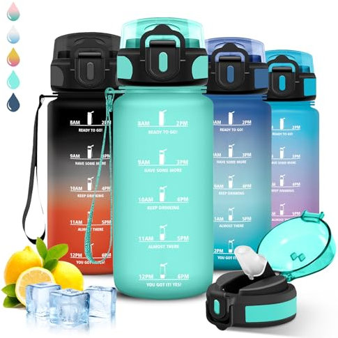 Borraccia, 500ml Borraccia Bambini, Borraccia con Cannuccia, Senza Perdite, Borraccia Motivazionale, Facile da Trasportare, Borraccia Sportiva, Con Chiusura di Sicurezza, Borracce per Scuole, Ufficio