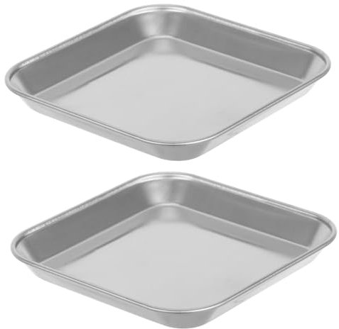 Cabilock 2Pcs Thickened Stainless Steel Square Plates Metal Serving Trays for Appetizers Cookies Steaks Desserts and Salads Compact Kitchen Use