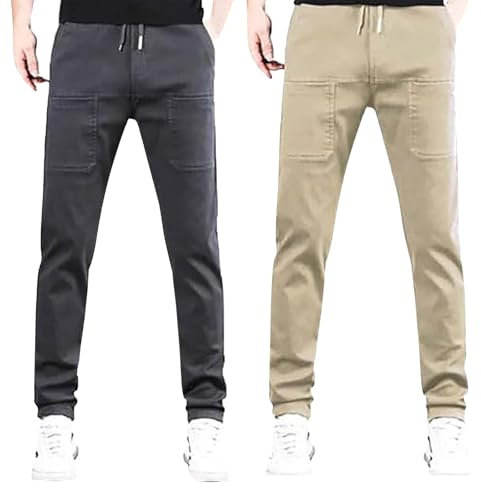 aaSccex Mens Work Trousers Men Stretch Fit Cargo Trousers for Men UK Yoga Pants Tracksuit Bottoms Cargo Loose Fit Jogging Bottoms Loose Chinos Regular Lounge Cuffed Gym Lounge Pants Khaki