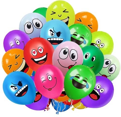 AUNGKWANG 20/50/100/200 Stück Emotion Serie Latex Luftballons,12 Zoll Luftballon Smiley, Bunt Party Lustig Luftballons, Laune Luftballon für Baby Shower Geburtstag Deko Jungen Mädchen