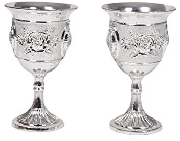 FONDOTIN Copa de Vino de Aleación de Zinc con Diseño Incrustado Vaso de Blanco de Cáliz para Fiesta Casa para Bebidas Frías y Calientes Plata