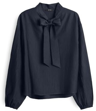 OPUS Damen Langarmbluse | FOMANTICA Regular Schluppenbluse in Crinklestruktur Coal Blue, 42