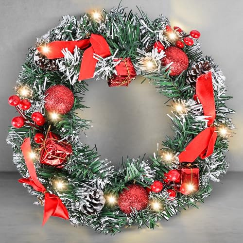 Weihnachtsdeko Kranz Tür, LED Weihnachtskranz, Türkranz Weihnachten, Adventskranz, Dekokranz Tischkranz Weihnachtsdeko, Weihnachts Dekor Tür- und Tisch-Dekoration zur Adventszeit (rot)