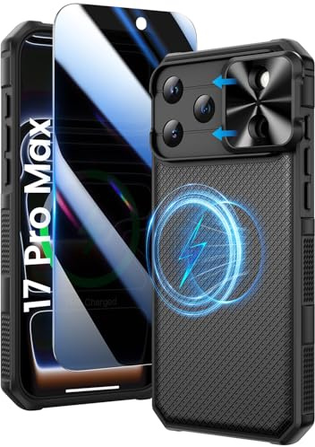 Doeshine for iPhone 17 Pro Max Case Screen Protector and Camera Cover,Black | Privacy Screen,Slide Camera Cover, Military-Grade Drop Protection Rugged Hard Magnetic Phone Case Cover for iPhone 17 Pro Max
