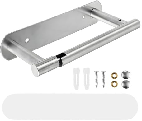 Hicello Double Post Pivoting Toilet Roll Holder, SUS 304 Stainless Steel | Toilet Paper Holder Wall Mounted, Screw On or Self Adhesive No Drilling Installation - Brushed Nickel