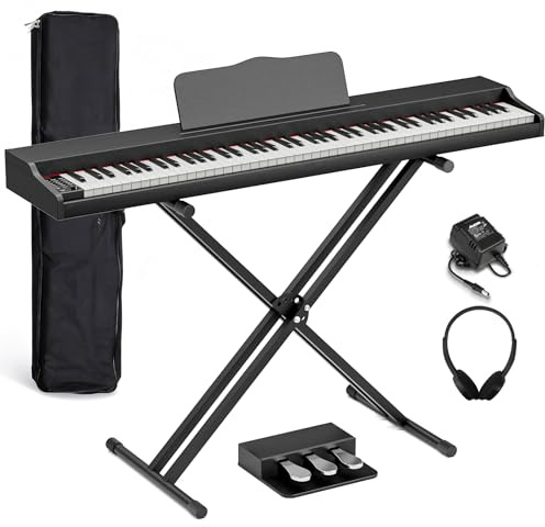 JOINATRE 88 Keys Digital Piano Keyboard with Full Size Semi-weighted Keys,Portable Electric Piano with X Stand,3 Pedal,Headphone,MP3 Connection,Full-featured Keyboard for Beginner,Adults,Black