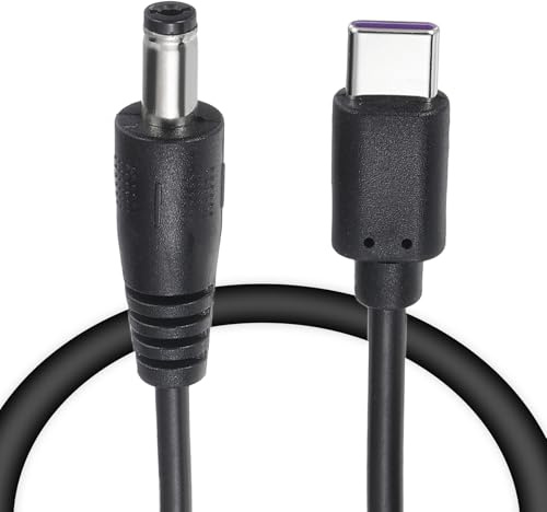 QUARKZMAN 1FT USB C A DC PD Cable De Carga Rápida 5.5x2.1mm 100W/20V Negro | Cable De Alimentación DC Entrada Tipo C 5A Adaptador Conversor Jack, Para Router Cámara TV Box Lámpara De Mesa