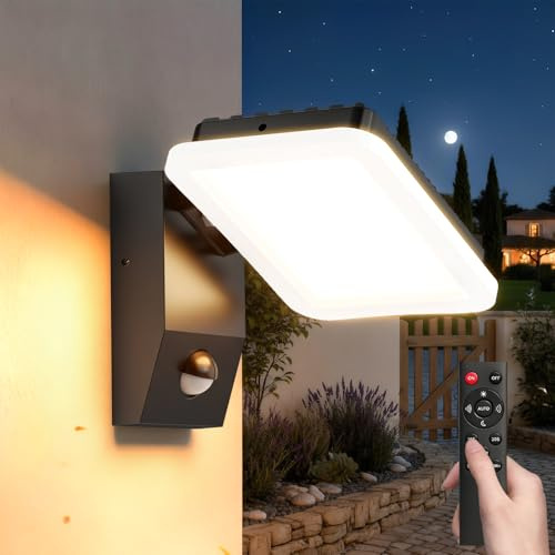 Litglobe Outdoor Wall Light with Motion Sensor Remote 32W,3000K Outside Lights with Swiveling LED Panel,3200LM Modern Aluminum Wall Lamp,IP65 Waterproof Security Lights for Garden Patio Yard
