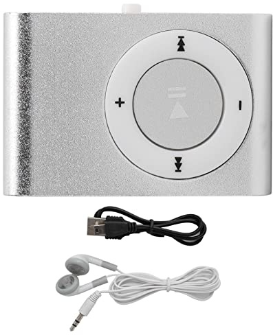 OVAQUIXI Mini MP3 BackClip Player, Portable Digital Music Media Player with Earphone and USB Cable for Outdoor Activities (Silver)