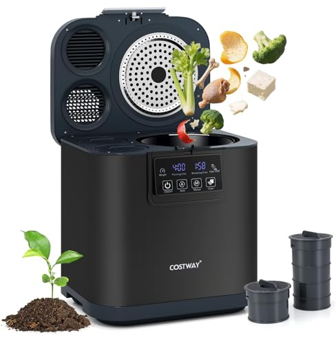 COSTWAY Compostiera Elettrica da Cucina 4 L, Pulizia Automatica | Dispensatore Intelligente da Banco con Coperchio e Schermo LED, Trasforma Rifiuti Alimentari in Fertilizzante Secco