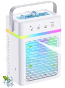 Condizionatore Portatile 900ml con Controllo touch, Ultra Silenzioso Climatizzatore Portatile con 3 Velocità & 2 Modalità, Luci LED 7 Colori, Raffreddatore D'aria 10W Risparmio Energetico, Timer 2-6h