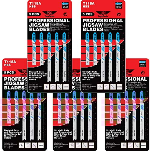 25 lame per seghetto alternativo TopsTools T118A per taglio metalli compatibili con Bosch Dewalt Makita Milwaukee e molti altri