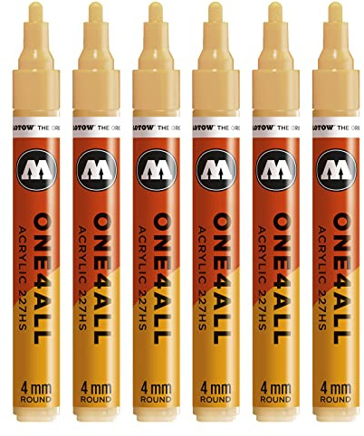 Molotow One4All 227HS Acryl Marker (4,0 mm Strichstärke, hochdeckend und permanent, UV-beständig, für fast alle Untergründe) 6 Stück Farbe 009 saharabeige hell