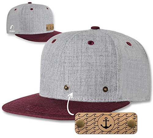 RUBDE Snapback Cap mit wechselbaren Anker-Patch Herren Damen Unisex Bordeaux L