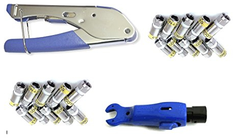 Cabelcon Set Bestehend aus Kompressionszange Pocket Tool + Cable Stripper + 20 Stück Kompressions-F-Stecker (20 Stk CX3 4.9 HQ + Stripper Blau)