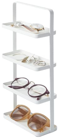 YAMAZAKI Schmuckständer 4-stöckiges Zubehörtablett – Schmuckhalter und Aufbewahrungs-Organizer | Stahl, Weiss/opulenter Garten, One Size