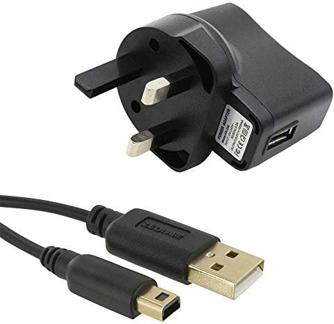 2 in 1 mains wall charger plug & USB charging cable for Nintendo 3DS XL, 3DS, 2DS XL, 2DS, DSi XL & DSi - UK 3 pin AC power adapter 1.2m | ZedLabz