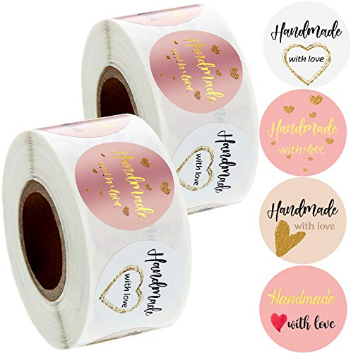 1000 Stück Handmade with Love Aufkleber 1 Zoll mit Liebe Gemacht Folie Aufkleber für Backen Geschäft, Hochzeit, Party und Kleines Unternehmen Geschenkpackung
