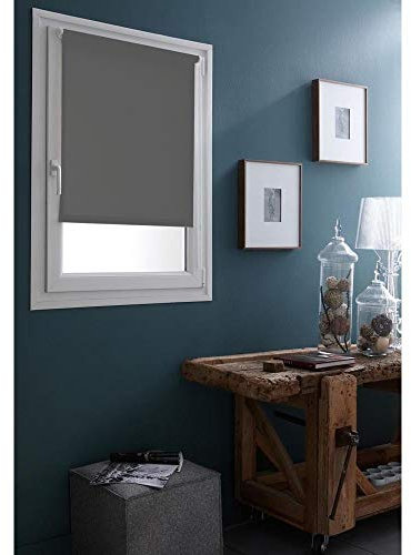 MADECOSTORE Easy Plain Fabric Blackout Roller Blind Charcoal Grey W60 x H185cm - With Or Without Drilling, GF7550060185