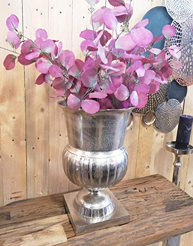 Vase Blumenvase Gefäß Pokalvase Dekovase aus Metall, Groß Aluminium Silber 46 cm