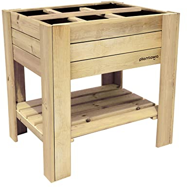 PLANTAWA Mesa de Cultivo Terra 90, Mesa Rectangular para Jardín Exterior con 6 Departamentos, Huerto Urbano de Madera para Casa, Jardinera para Balcón o Terraza 80 x 60 x 80 cm