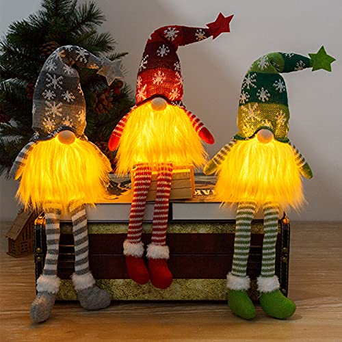 Weihnachtswichtel Deko Figuren, Wichtel Figuren Led, Weihnachtswichtel Leuchtend, Weihnachtsdeko Figuren Leuchten, Weihnachtsdekoration Amerikanisch Miniatur Häkeln Stoff Tomte Puppe (Lange Beine)