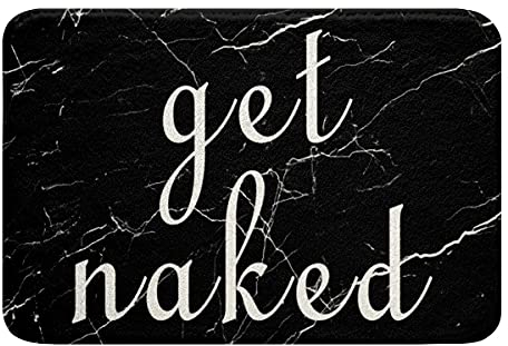 Loussiesd Get Naked Badematte 50x80cm Schwarzweiß Marmor rutschfest Badvorleger Lustige Sprüche Wasser saugfähig Badezimmerteppich Wohnkultur für Badewanne Duschraum Modern Mode Boden Badteppiche