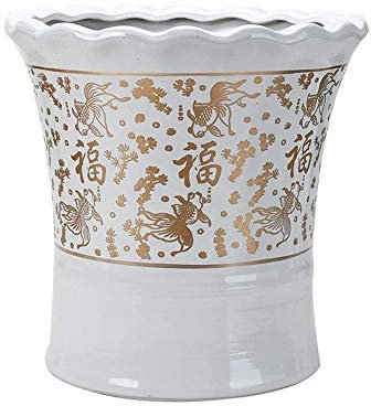 BUNCC Flowerpot Indoor Floor Balcony White Jinfu FlowerPot Northern Europe Style Simplicity Modern Green Luo Flowerpot Garden Large Round Big Money Tree Plant Pot