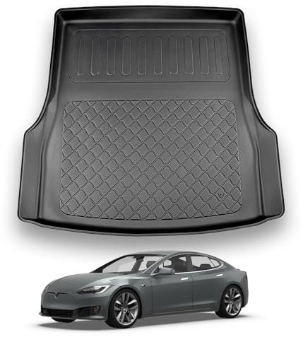 NOMAD Boot Liner Compatible with Tesla Model S 2012+ Premium Tailored Fit Car Floor Mat Protector Guard Tray Black Custom Fitted Accessory - Dog Friendly & Waterproof with Raised Edges