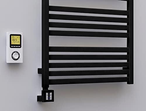 anapont elektrischer Premium Badheizkörper Marlin - gerade - schwarz - Timer-Funktion - Handtuchheizkörper - Badheizung elektrisch - Handtuchheizung - Made in Germany (1185h x 600b, Farbe)
